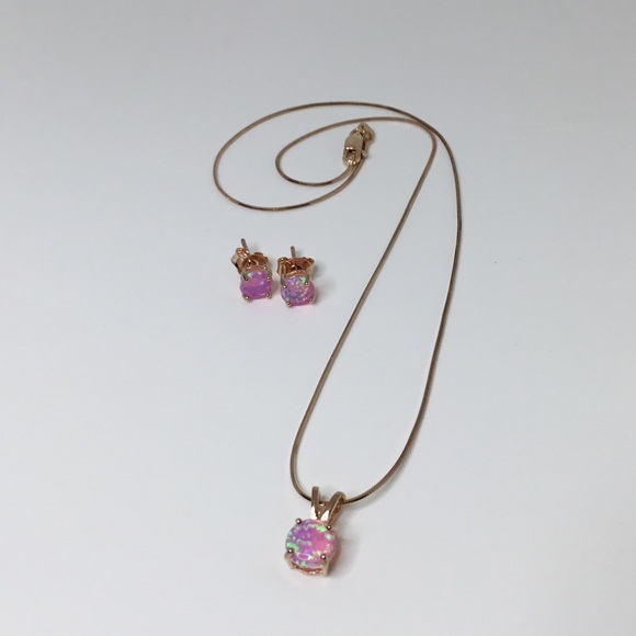 Rose GP Pink Opal Earring/Necklace Set - Picture 13 of 16